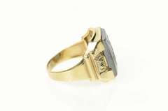10K Yellow Gold Carved Hematite Intaglio Soldier Men's Retro Ring
