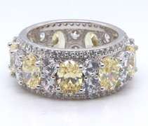 Yellow and White Cubic Zirconia Sterling Silver Band
