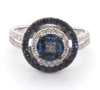 Elegant 18k Stamped White Gold Ocean Blue Saphhire Ring with Dazzling Diamonds