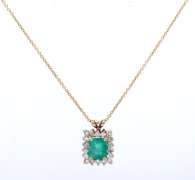 Fancy Emerald and Diamond Halo Pendant on Chain