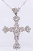 Fancy White Gold Diamond Ornate Cross Pendant on Chain Necklace