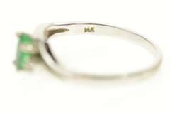 14K White Gold Pear Natural Emerald Diamond Accent Bypass Ring