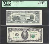 $20 1985 FRN Misaligned back printing PCGS 45PPQ