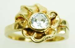 Retro 10K White Topaz Flower Ring, Size 5.5