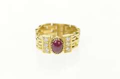 10K Yellow Gold Oval Ruby Diamond Accent Chain Band Ring