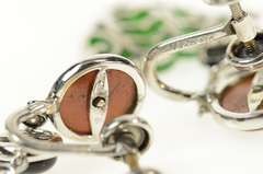 18K White Gold Jadeite Fish Diamond Dangle Screw Back Earrings