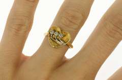 14K Yellow Gold Retro Diamond Accent Heart Promise Ring