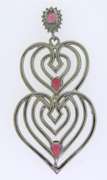 Twin Heart Sterling Silver Pendant with Cubic Zirconias and Three Pink Gemstones