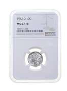MS67 FB 1942-D Mercury Silver Dime - Graded NGC