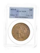 AU50 1871-S $20 Liberty Head Gold Double Eagle - Graded PCGS