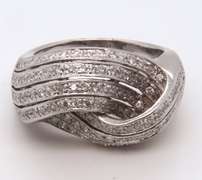 LADIES 14K WHITE GOLD DIAMOND TWIST DESIGN RING