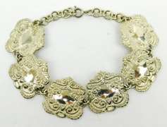 Vintage Sterling Repousse Panel Link Bracelet, 7" to 8"