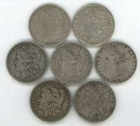 7 diff. Morgan Silver Dollars 1879 to 1901-O. Very nice circs