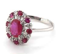 Incredibly Pure 18k Stamped White Gold Ruby Halo Ring with Diamonds