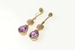 14K Rose Gold 9.60 Ctw Pear Amethyst Diamond Ornate Dangle Earrings