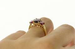 14K Yellow Gold Oval Garnet Natural Ruby Accent Three Stone Ring