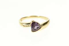 14K Yellow Gold Ornate Trillion Amethyst Diamond Statement Ring
