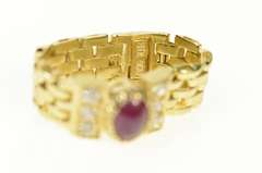 10K Yellow Gold Oval Ruby Diamond Accent Chain Band Ring