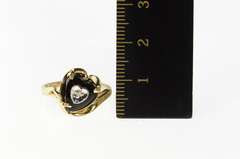 10K Yellow Gold Heart Black Onyx Diamond Bypass Retro Ring