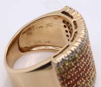 Strong Yellow Gold Sapphire and Diamond Wide Band