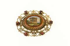14K Yellow Gold Micromosaic Parthenon Goldstone Scalloped Pin/Brooch