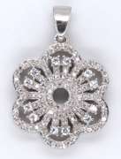 Flower Shaped Sterling Silver Pendant with Cubic Zirconias