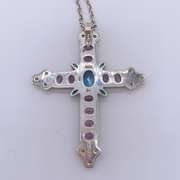 Sterling Silver & Gemstone Cross Pendant Necklace