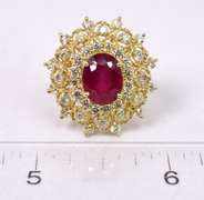 Dazzling 14K Yellow Gold Ladies Ring with Rubies and Diamonds