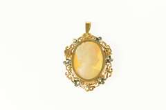 18K Yellow Gold Oval Carved Shell Cameo Ornate Statement Pendant