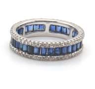 18k Stamped White Gold Sapphire Eternity Band rimmed with Diamonds