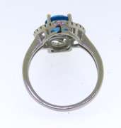 Perfect Sterling Silver Halo Ring with Aqua Blue Gemstone Surrounded by Cubic Zirconias