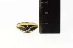 14K Yellow Gold Black Enamel K Letter Initial Retro Name Ring