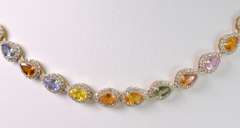 Colorful Sapphires Set in 14K Yellow Gold Diamond Necklace