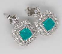 Green and White Cubic Zirconia Sterling Silver Earrings