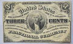 Near Unc 3 Cent US Fractional Currency Note