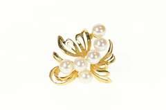 14K Yellow Gold Pearl Ornate Retro Floral Cluster Pin/Brooch