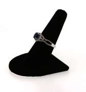 Sterling Silver Bridal Set Ring with Deep Ocean Blue Gemstone and Cubic Zirconias