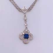14kt White Gold, Blue Sapphire, & Diamond Necklace