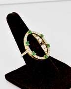 Sterling Silver Gold Plated Green And White Gemstone Ring.