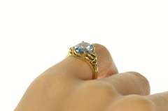 10K Yellow Gold Blue Topaz CZ Accent Classic Statement Ring