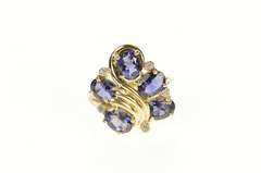 14K Yellow Gold Iolite Diamond Cluster Ornate Cocktail Ring