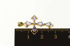 14K Yellow Gold Pear Tanzanite Diamond Accent Cross Pendant