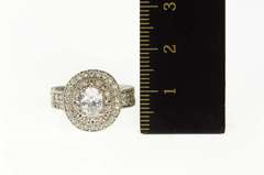 Sterling Silver Oval Ornate Halo Etched Travel Engagement Ring