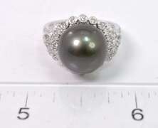 Bold Tahitian Pearl Set in 18K White Gold Diamond Ring