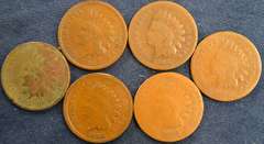 Lot Of 6 Better Date Indian Head Cents, Circulated.