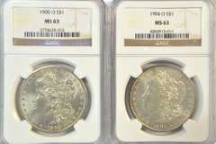 Great BU 1900-O & 1904-O Morgan Silver Dollars. NGC MS63