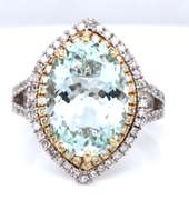 Incredible Oval Aquamarine w Diamond Halo w Split Shank Diamond Ring
