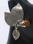 Sterling Silver Amber Leaf Earrings