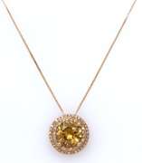 Fantastic Golden Zircon w Double Diamond Halo Pendant on Chain