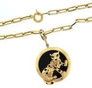 Intoxicating Handmade Italian 14k Gold Cable Chain Necklace with Pop Out Spotted Panther again Black Onyx